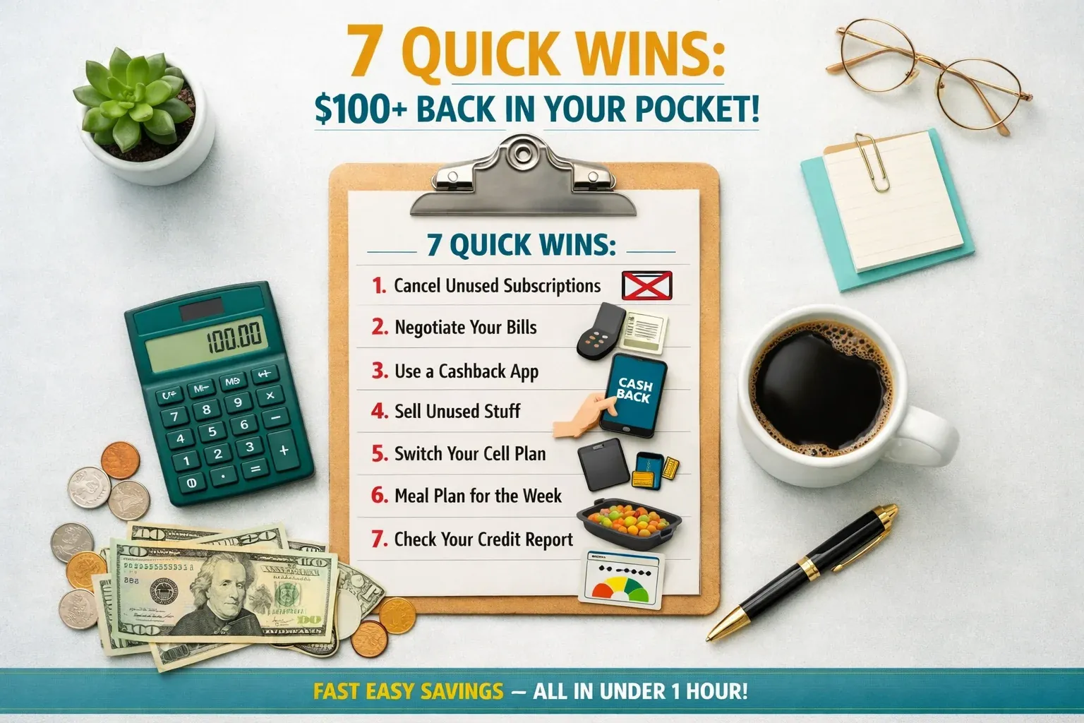 The 1-Hour Money Hit List: 7 Quick Wins That Each Pay You Back $100+